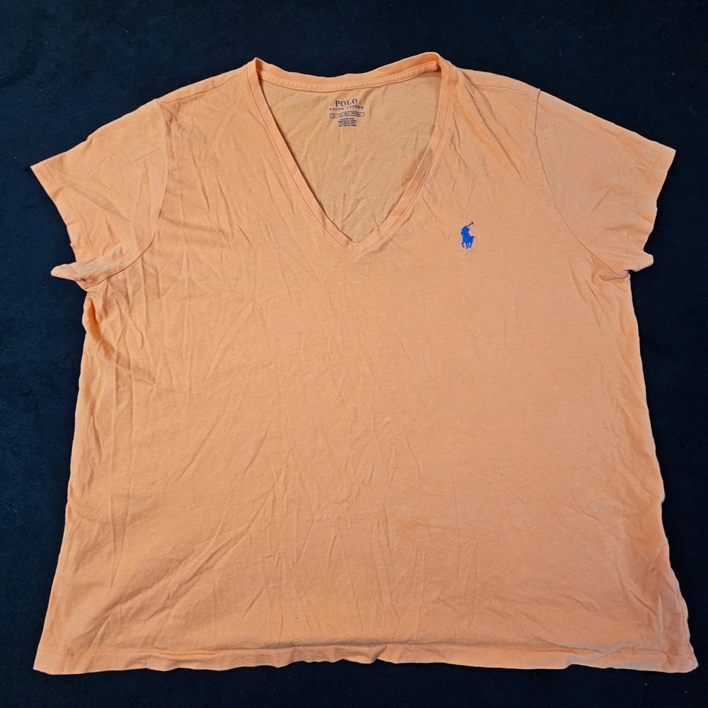 Polo Ralp Lauren Orange Short Sleeve V-Neck T-Shirt Women's XL